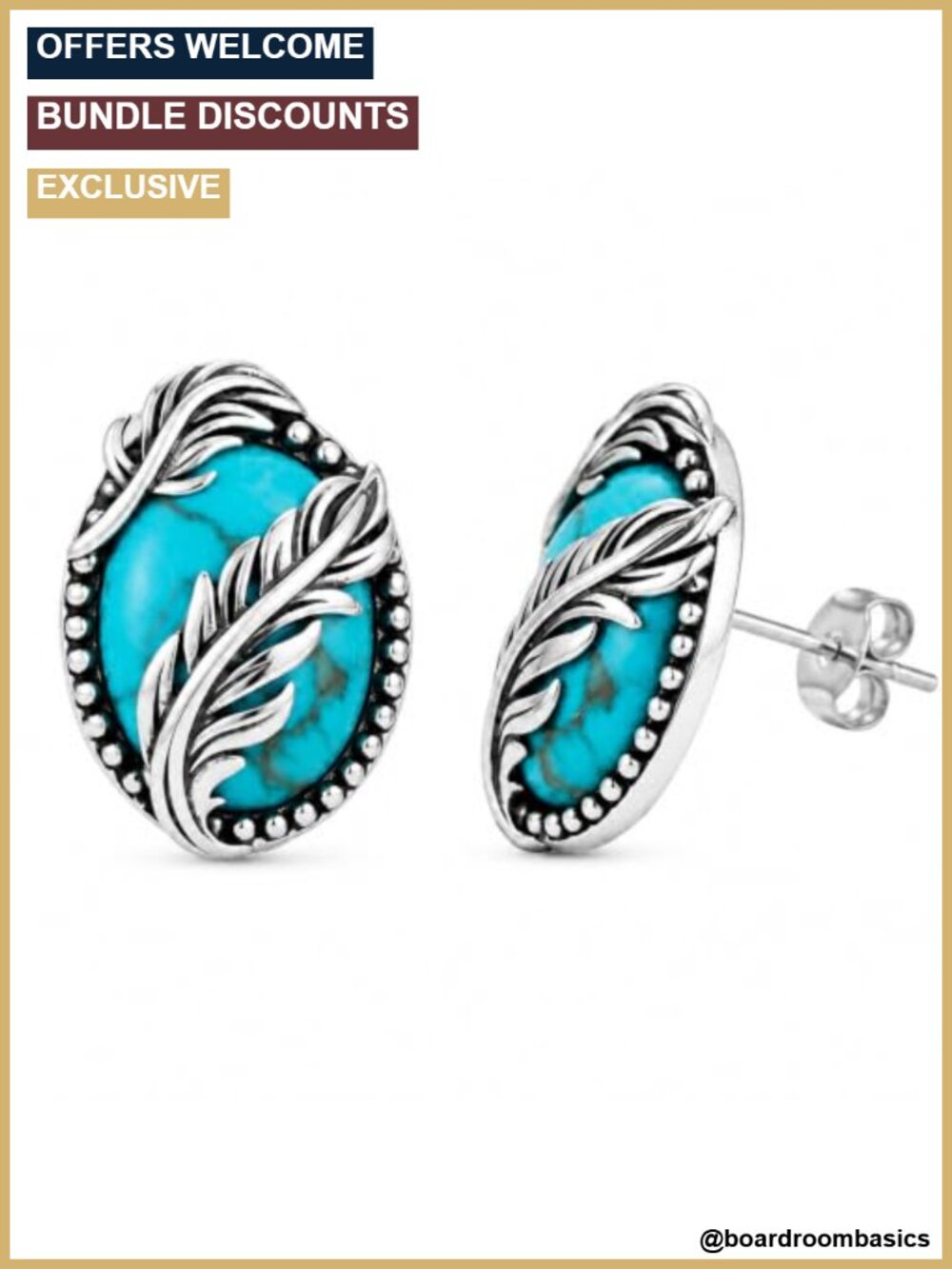 White Gold Plated Turquoise Stud Earrings for Women Hypoallergenic